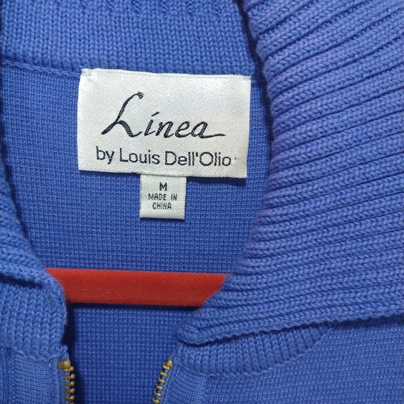 Louis Dell Olio bright blue sweater heavy knit with ribbed collar zippered cuffs - Picture 2 of 6